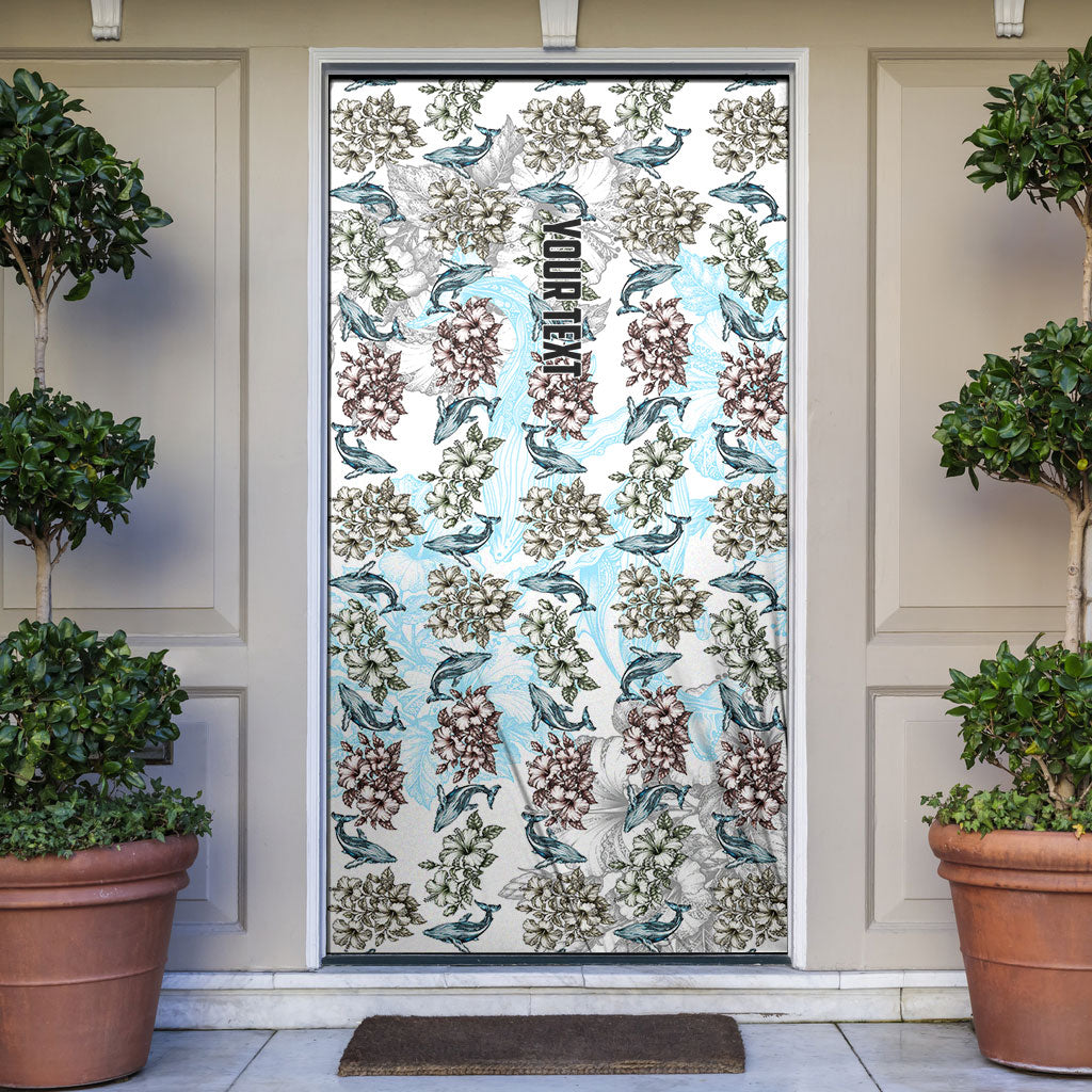 Personalized Masefau American Samoa Door Cover Vintage Whale Hibiscus Ocean Waves TS04 White Blue - Polynesian Pride