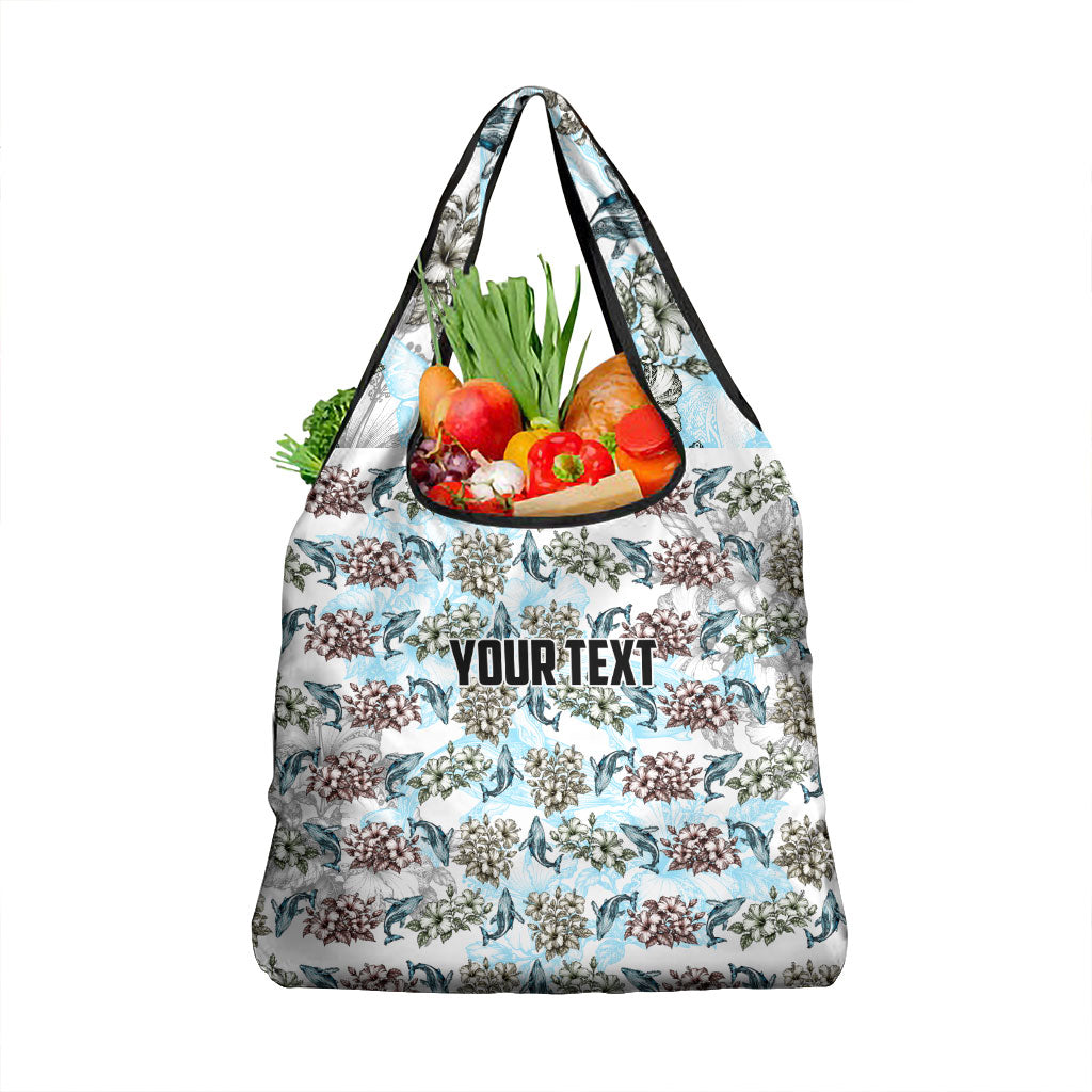 Personalized Masefau American Samoa Grocery Bag Vintage Whale Hibiscus Ocean Waves TS04 1-pack One Size White Blue - Polynesian Pride