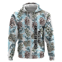 Personalized Masefau American Samoa Hoodie Vintage Whale Hibiscus Ocean Waves TS04 Zip Hoodie White Blue - Polynesian Pride