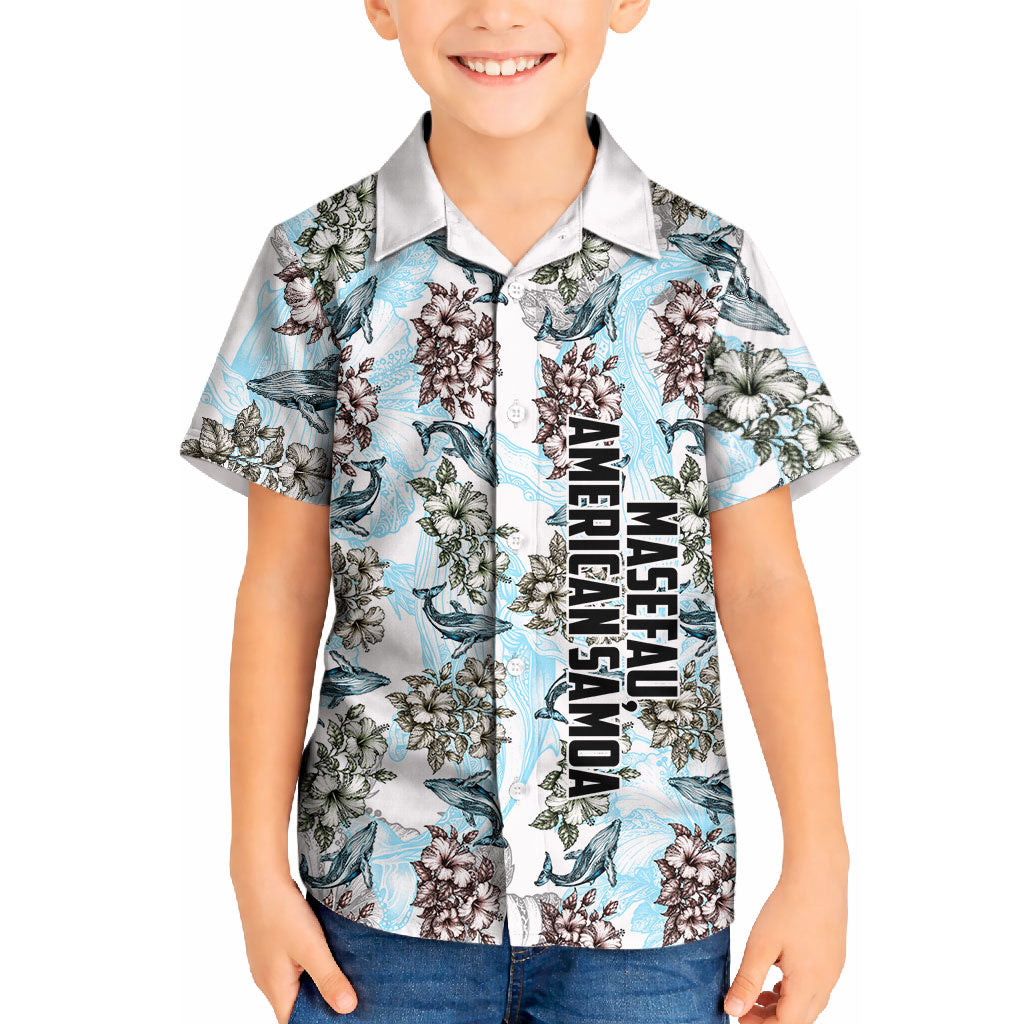 Personalized Masefau American Samoa Kid Hawaiian Shirt Vintage Whale Hibiscus Ocean Waves TS04 Kid White Blue - Polynesian Pride