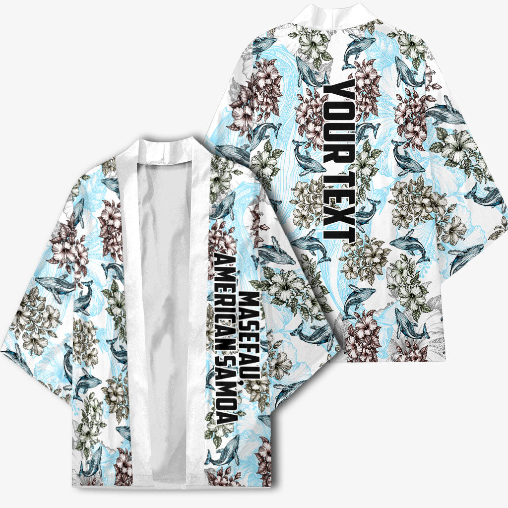 Personalized Masefau American Samoa Kimono Vintage Whale Hibiscus Ocean Waves TS04 - Polynesian Pride