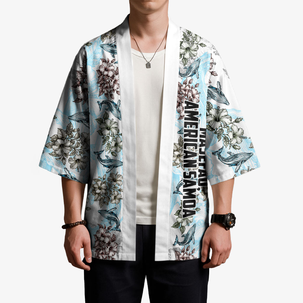 Personalized Masefau American Samoa Kimono Vintage Whale Hibiscus Ocean Waves TS04 - Polynesian Pride