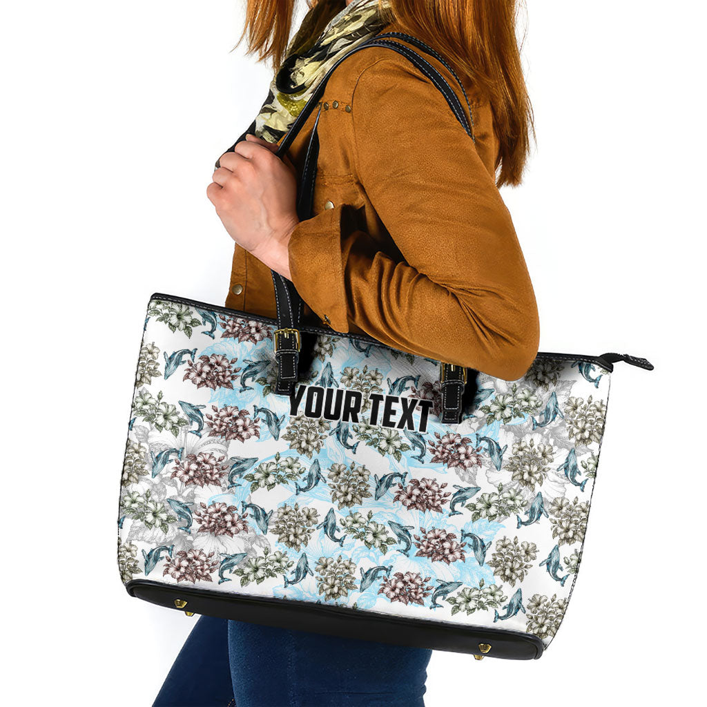 Personalized Masefau American Samoa Leather Tote Bag Vintage Whale Hibiscus Ocean Waves TS04 White Blue - Polynesian Pride