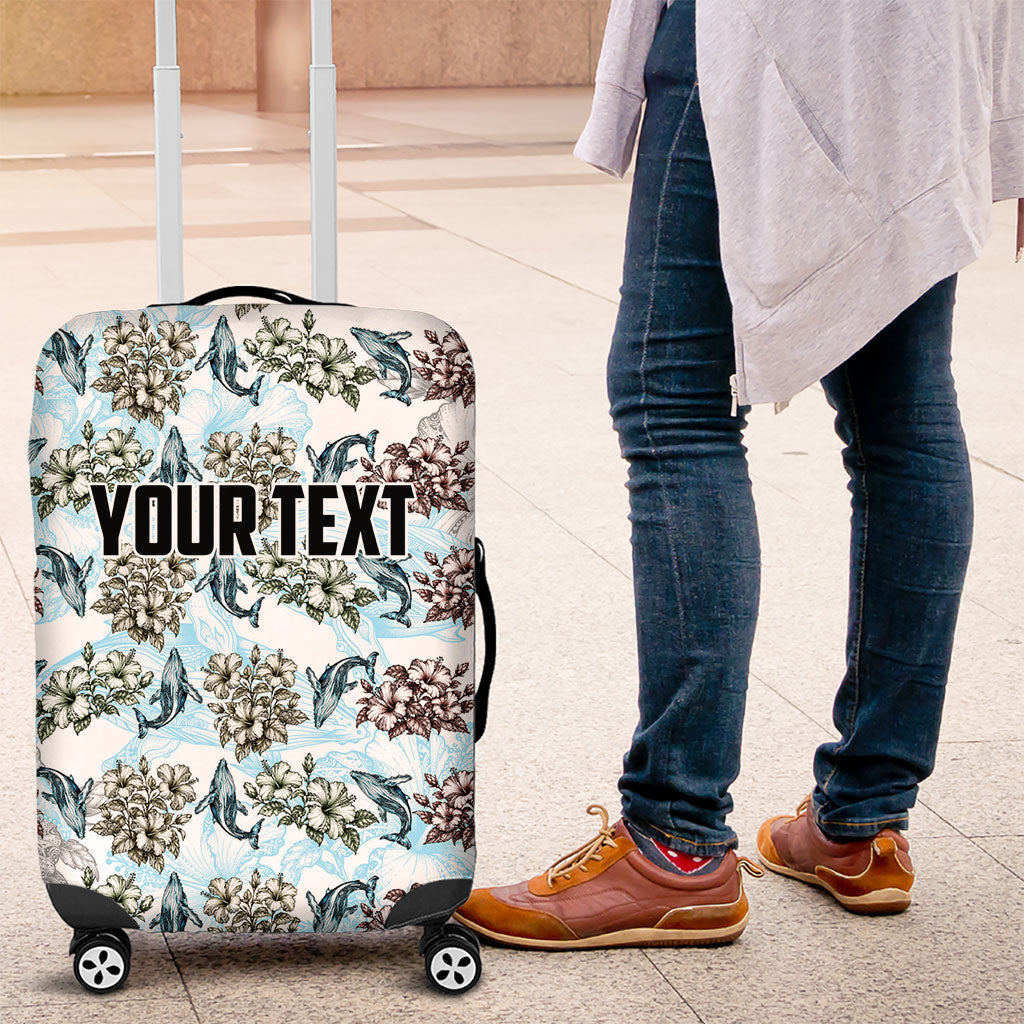 Personalized Masefau American Samoa Luggage Cover Vintage Whale Hibiscus Ocean Waves TS04 White Blue - Polynesian Pride