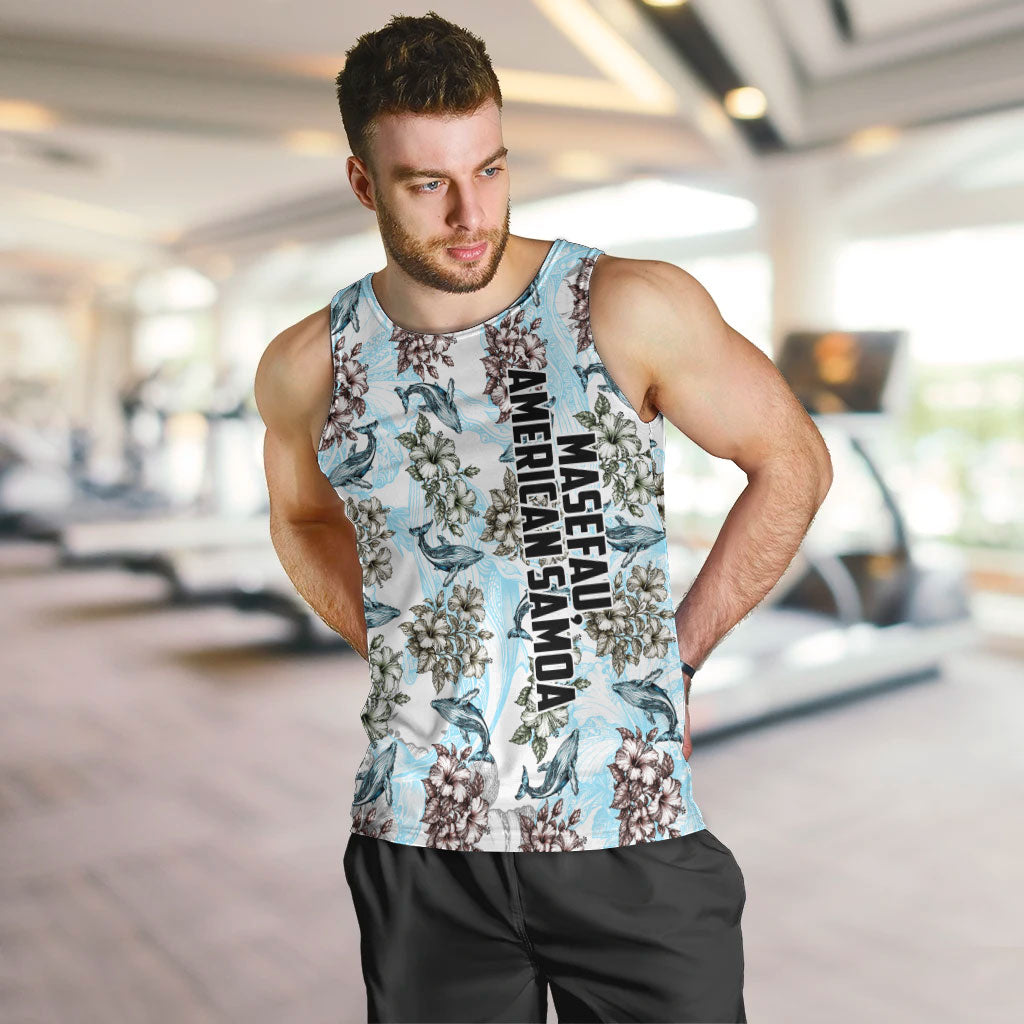 Personalized Masefau American Samoa Men Tank Top Vintage Whale Hibiscus Ocean Waves TS04 White Blue - Polynesian Pride