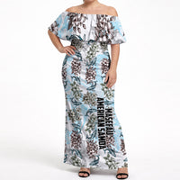 Personalized Masefau American Samoa Off Shoulder Maxi Dress Vintage Whale Hibiscus Ocean Waves TS04 Women White Blue - Polynesian Pride