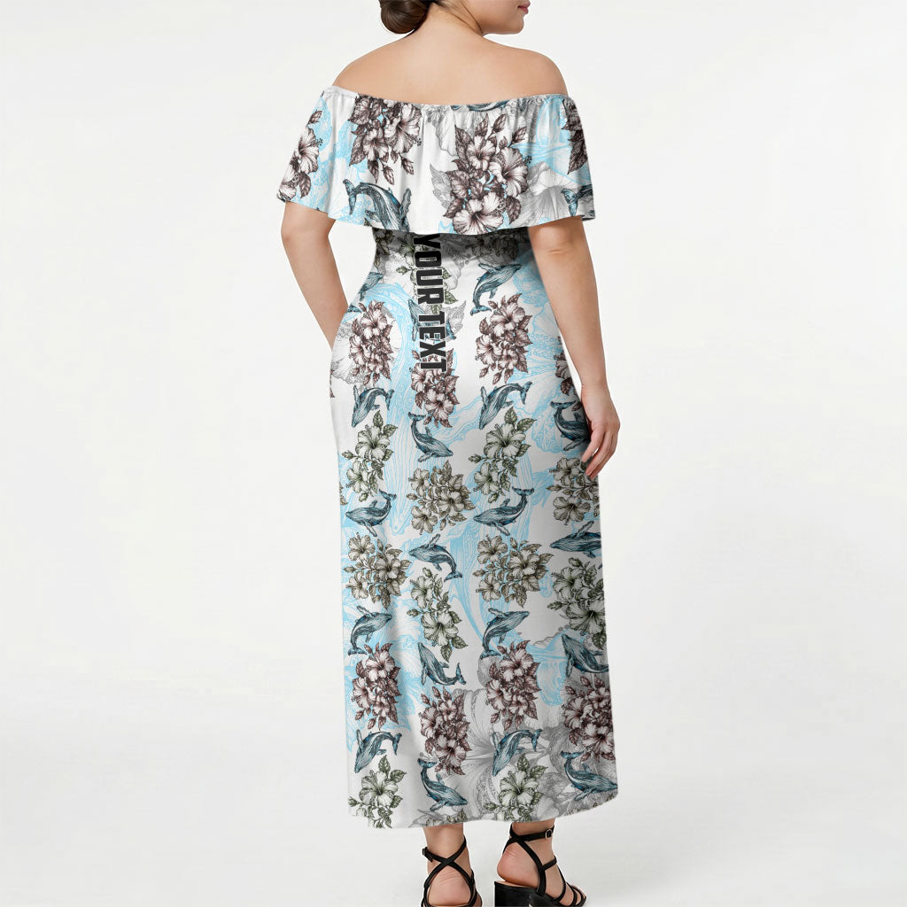 Personalized Masefau American Samoa Off Shoulder Maxi Dress Vintage Whale Hibiscus Ocean Waves TS04 - Polynesian Pride