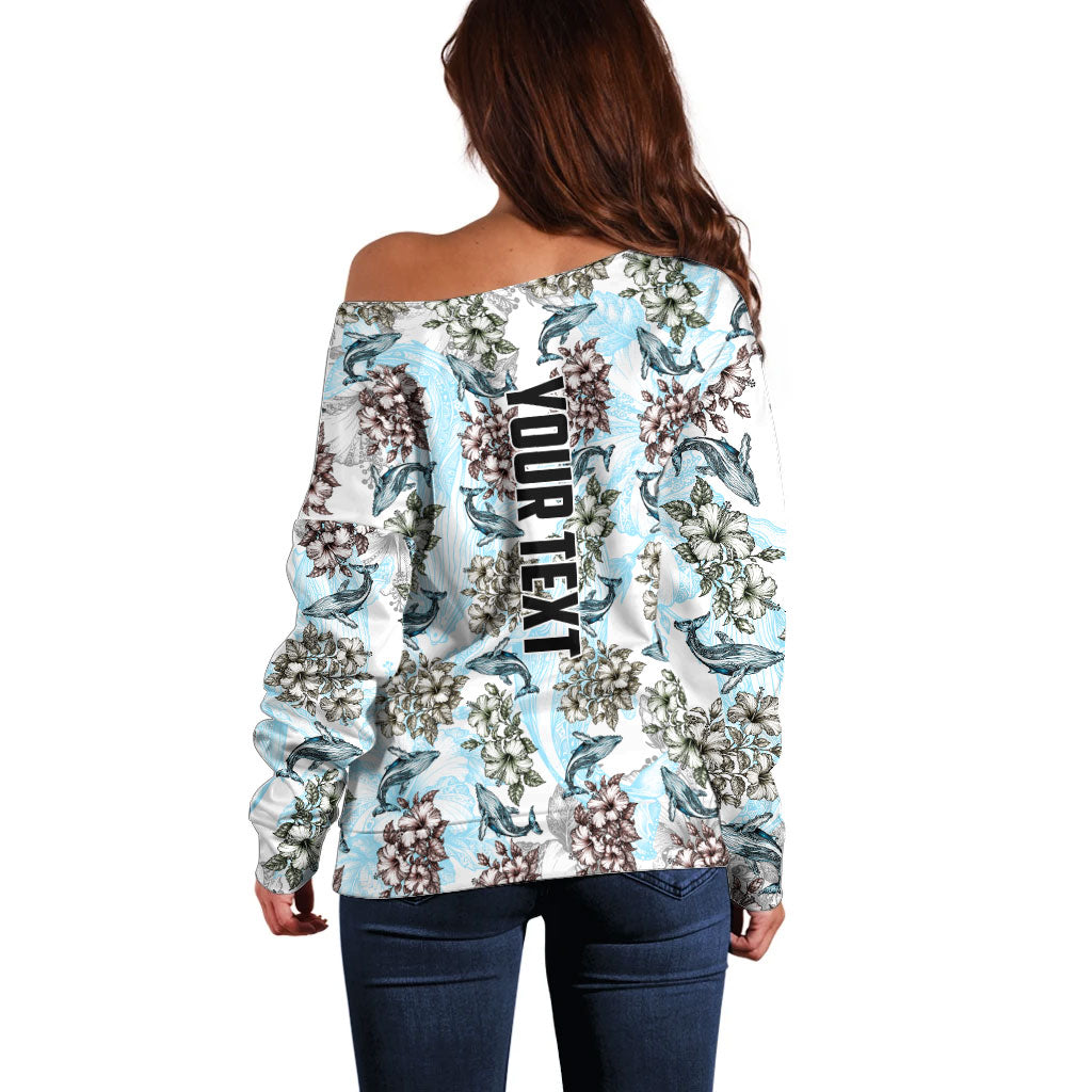 Personalized Masefau American Samoa Off Shoulder Sweater Vintage Whale Hibiscus Ocean Waves TS04 - Polynesian Pride