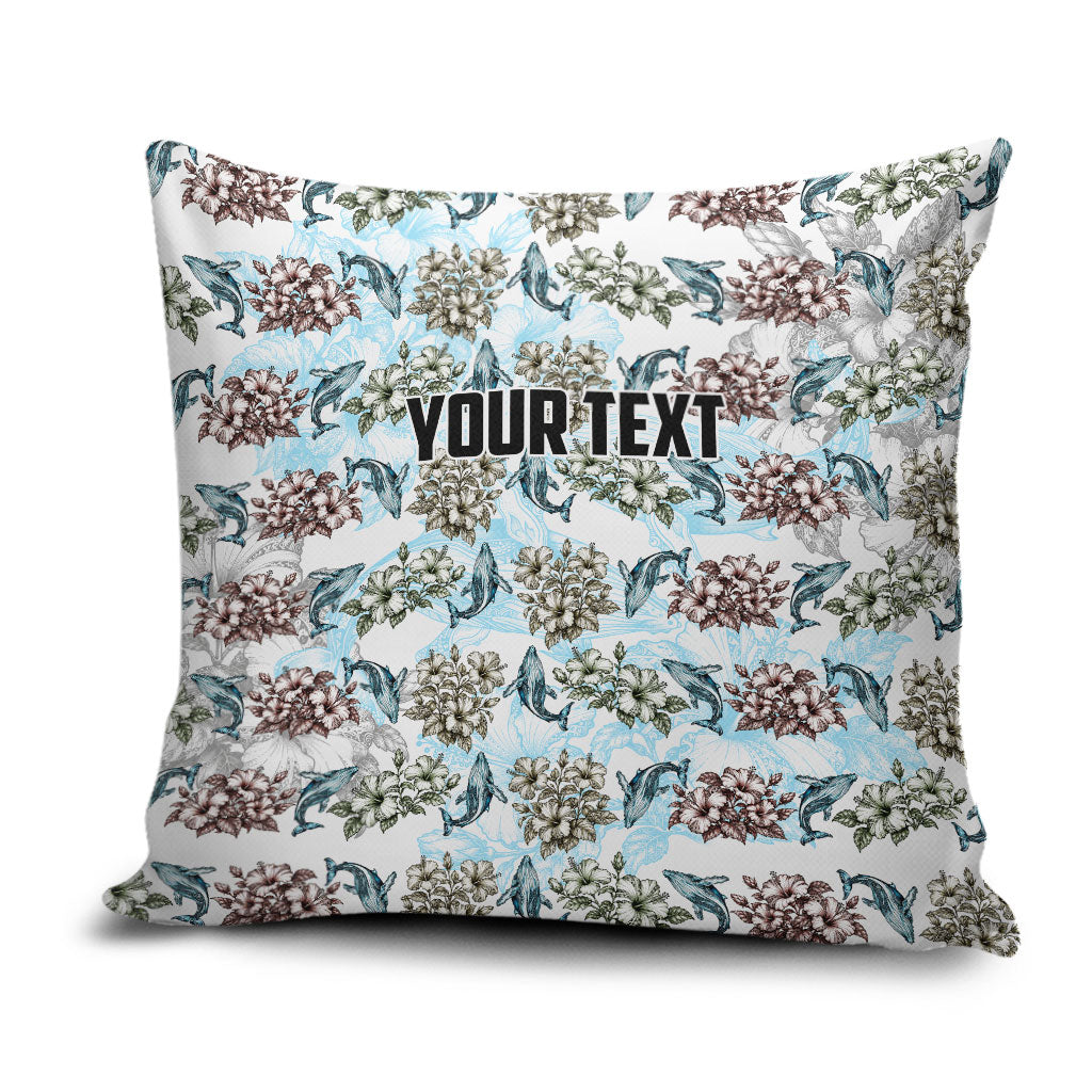Personalized Masefau American Samoa Pillow Cover Vintage Whale Hibiscus Ocean Waves TS04 White Blue - Polynesian Pride