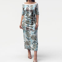 Personalized Masefau American Samoa Puletasi Vintage Whale Hibiscus Ocean Waves TS04 Long Dress White Blue - Polynesian Pride