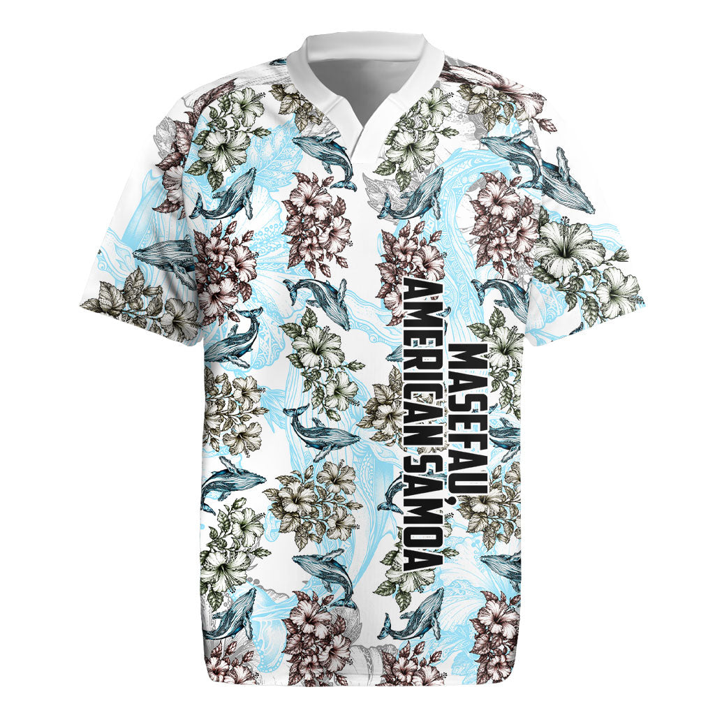 Personalized Masefau American Samoa Rugby Jersey Vintage Whale Hibiscus Ocean Waves TS04 White Blue - Polynesian Pride