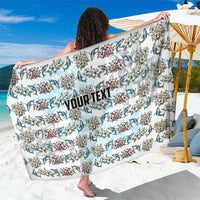 Personalized Masefau American Samoa Sarong Vintage Whale Hibiscus Ocean Waves TS04 One Size 44 x 66 inches White Blue - Polynesian Pride