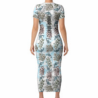 Personalized Masefau American Samoa Short Sleeve Bodycon Dress Vintage Whale Hibiscus Ocean Waves TS04 - Polynesian Pride