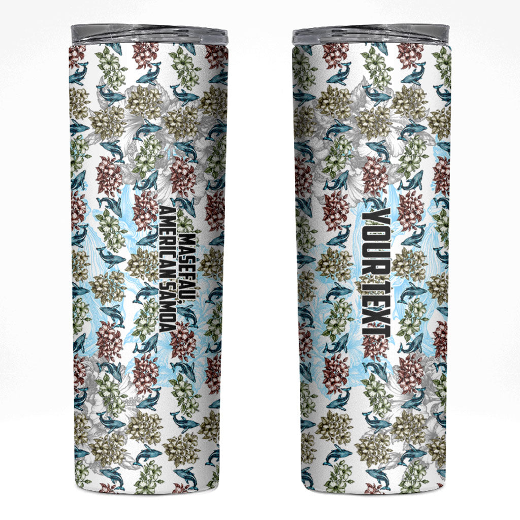 Personalized Masefau American Samoa Skinny Tumbler Vintage Whale Hibiscus Ocean Waves TS04 White Blue - Polynesian Pride