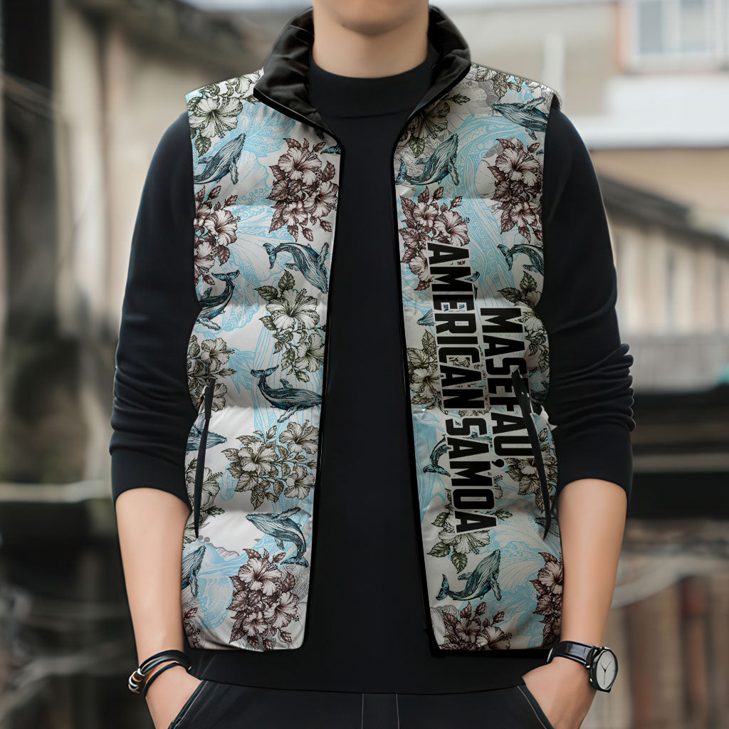 Personalized Masefau American Samoa Sleeveless Puffer Jacket Vintage Whale Hibiscus Ocean Waves TS04 - Polynesian Pride