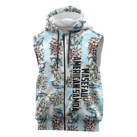 Personalized Masefau American Samoa Sleeveless Zip Hoodie Vintage Whale Hibiscus Ocean Waves TS04 White Blue - Polynesian Pride