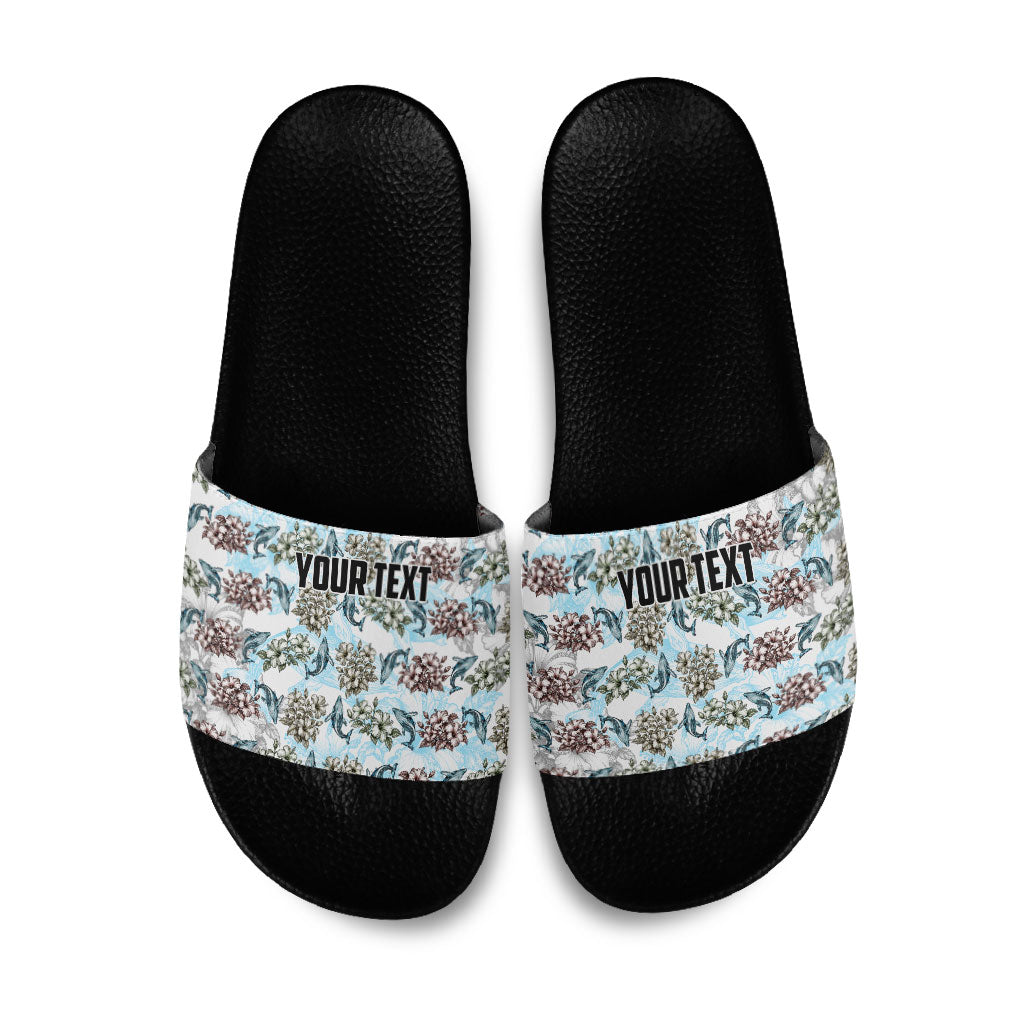 Personalized Masefau American Samoa Slide Sandals Vintage Whale Hibiscus Ocean Waves TS04 White Blue - Polynesian Pride