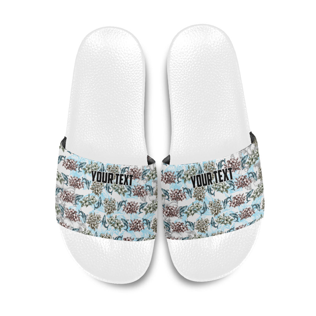 Personalized Masefau American Samoa Slide Sandals Vintage Whale Hibiscus Ocean Waves TS04 White Blue - Polynesian Pride