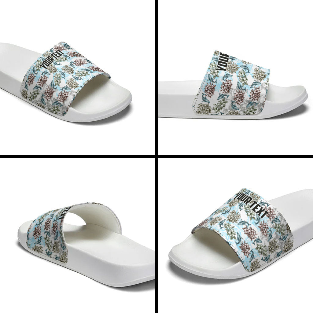 Personalized Masefau American Samoa Slide Sandals Vintage Whale Hibiscus Ocean Waves TS04 - Polynesian Pride