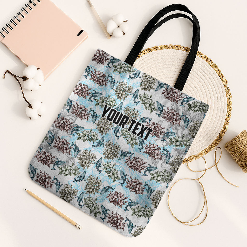 Personalized Masefau American Samoa Tote Bag Vintage Whale Hibiscus Ocean Waves TS04 Black Strap One Size White Blue - Polynesian Pride