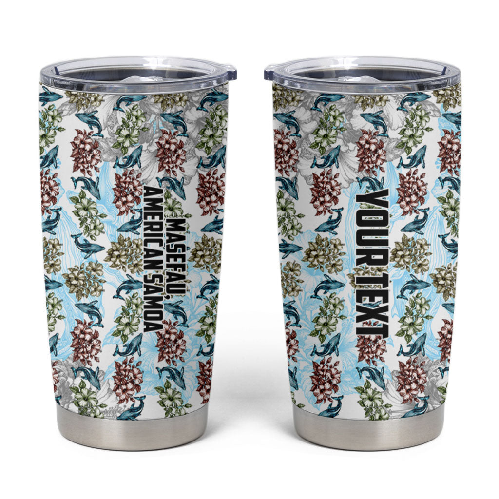 Personalized Masefau American Samoa Tumbler Cup Vintage Whale Hibiscus Ocean Waves TS04 White Blue - Polynesian Pride