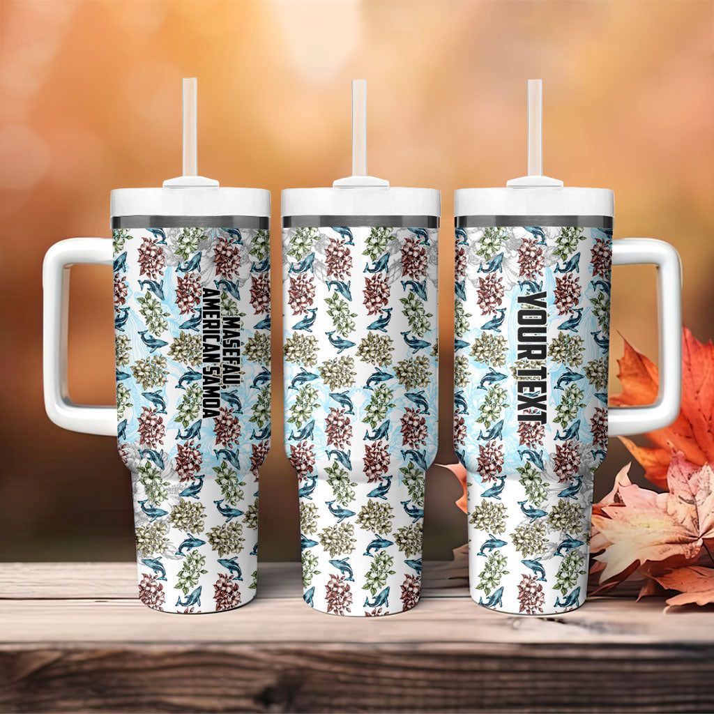 Personalized Masefau American Samoa Tumbler With Handle Vintage Whale Hibiscus Ocean Waves TS04 - Polynesian Pride