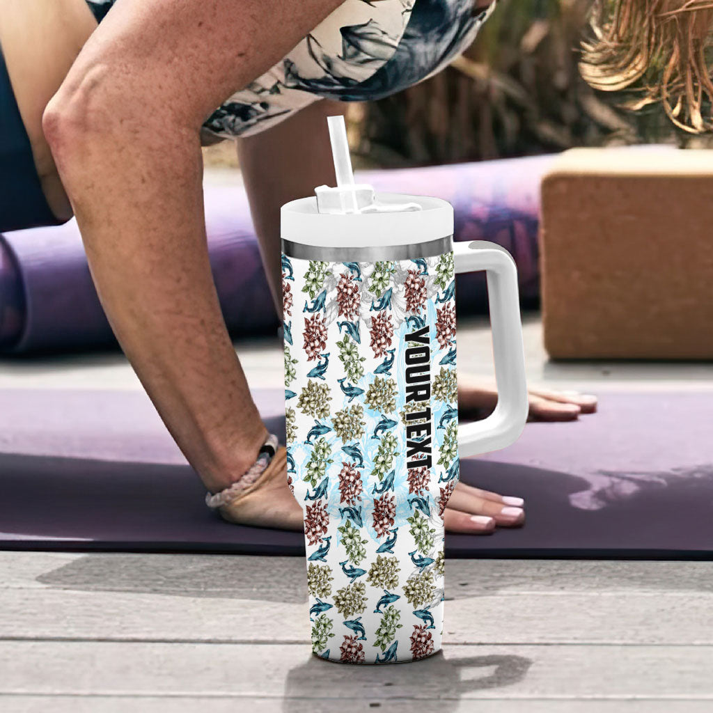 Personalized Masefau American Samoa Tumbler With Handle Vintage Whale Hibiscus Ocean Waves TS04 - Polynesian Pride