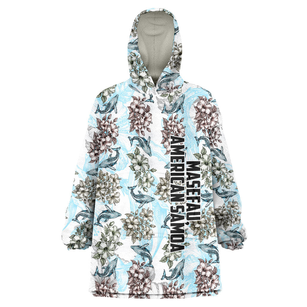 Personalized Masefau American Samoa Wearable Blanket Hoodie Vintage Whale Hibiscus Ocean Waves TS04 One Size White Blue - Polynesian Pride