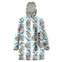 Personalized Masefau American Samoa Wearable Blanket Hoodie Vintage Whale Hibiscus Ocean Waves TS04 One Size White Blue - Polynesian Pride