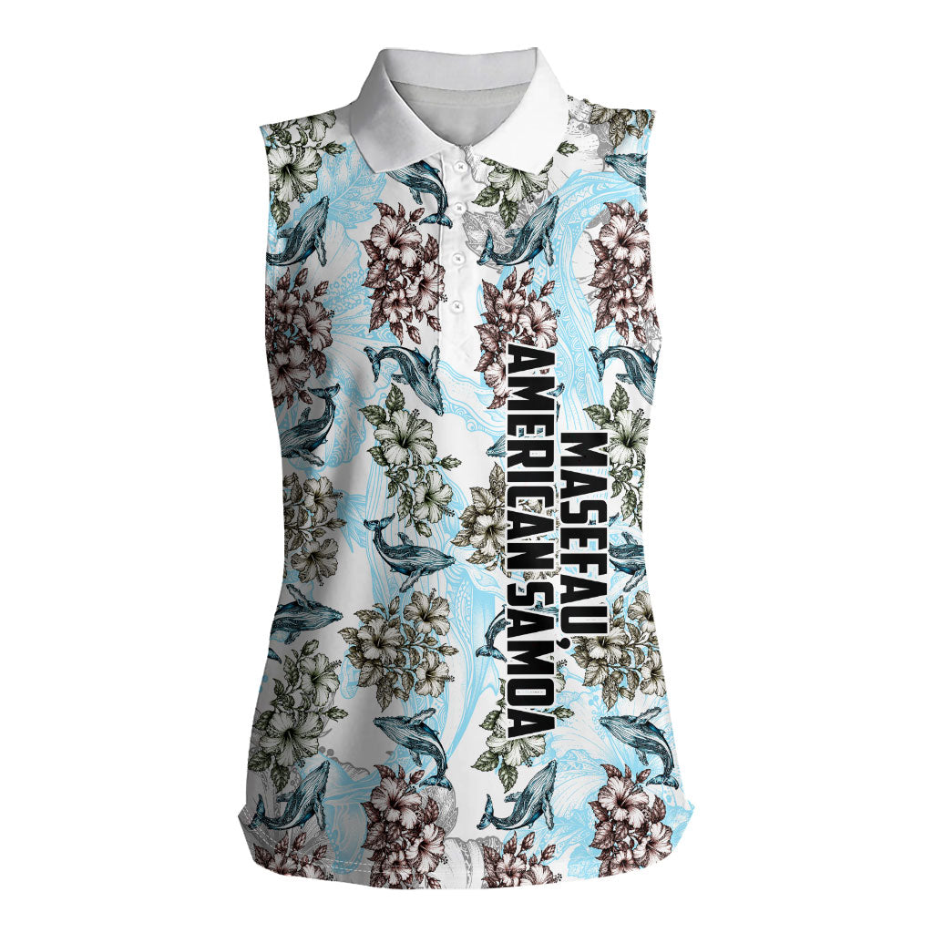 Personalized Masefau American Samoa Women Sleeveless Polo Shirt Vintage Whale Hibiscus Ocean Waves TS04 Female White Blue - Polynesian Pride