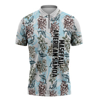 Personalized Masefau American Samoa Zipper Polo Shirt Vintage Whale Hibiscus Ocean Waves TS04 White Blue - Polynesian Pride