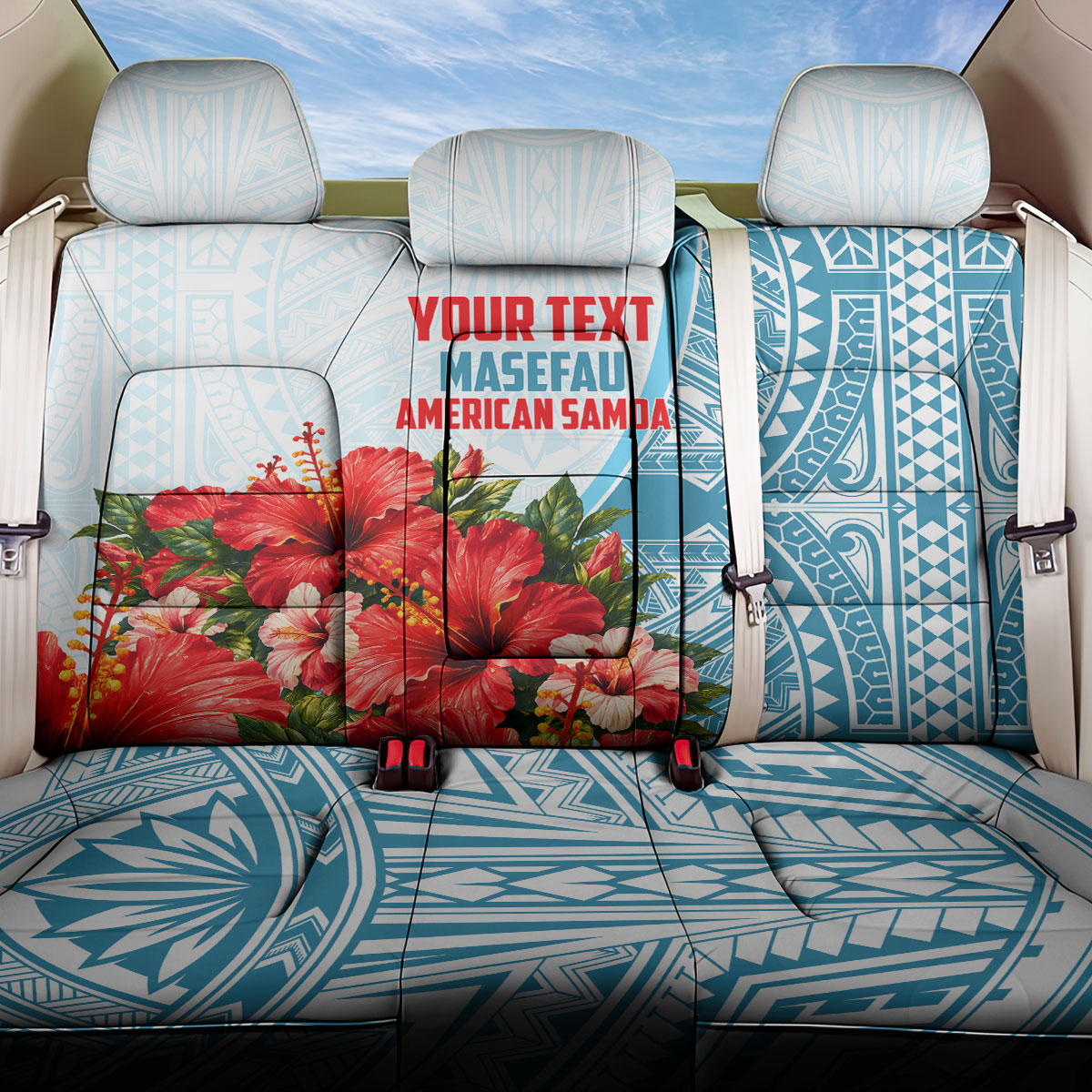 Personalized American Samoa Masefau Back Car Seat Cover Hibiscus Tropical Floral Whale Polynesian Tribal Pattern TS04 One Size White Blue - Polynesian Pride
