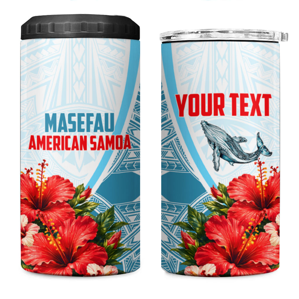 Personalized American Samoa Masefau 4 in 1 Can Cooler Tumbler Hibiscus Tropical Floral Whale Polynesian Tribal Pattern TS04 One Size: 16 oz White Blue - Polynesian Pride