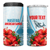 Personalized American Samoa Masefau 4 in 1 Can Cooler Tumbler Hibiscus Tropical Floral Whale Polynesian Tribal Pattern TS04 One Size: 16 oz White Blue - Polynesian Pride