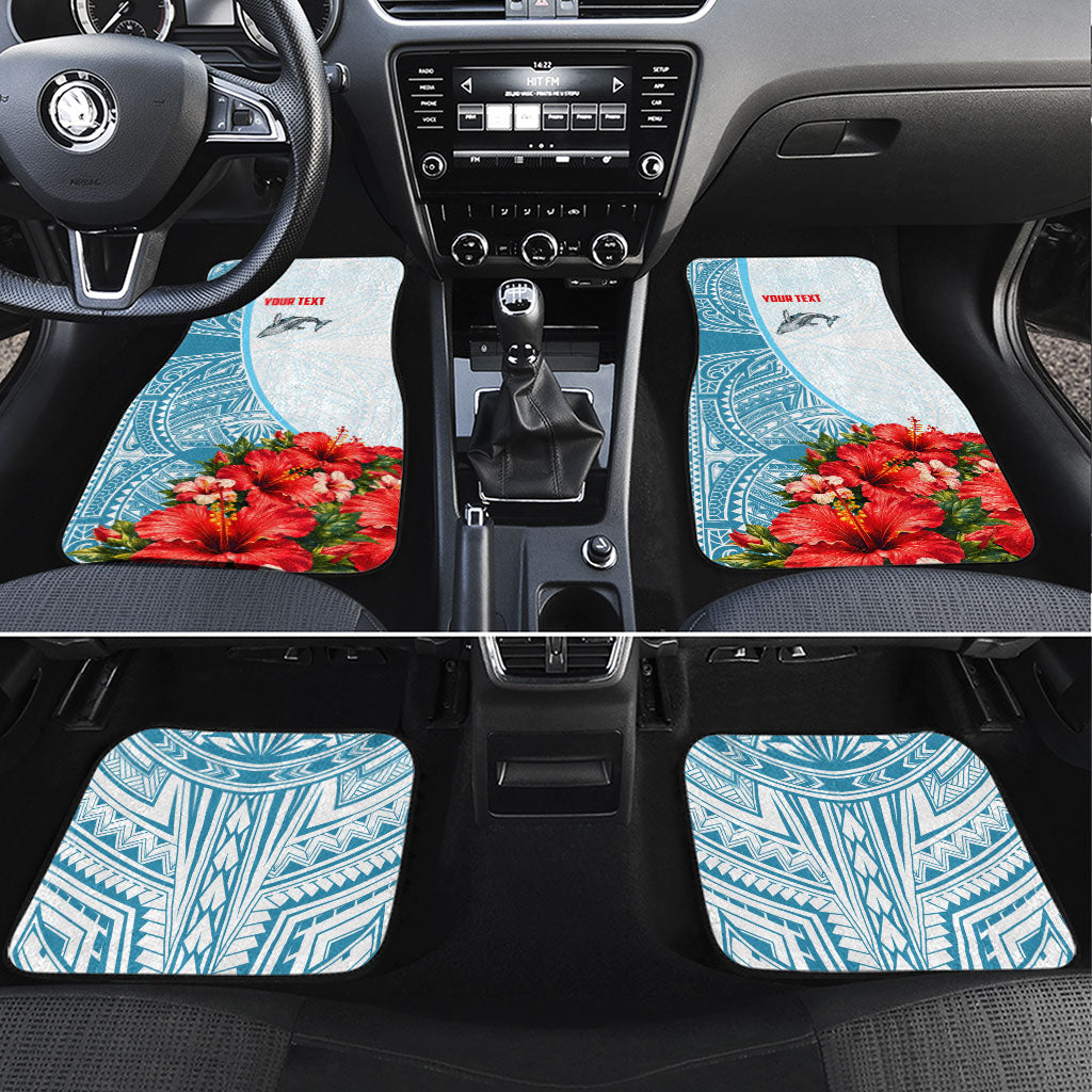Personalized American Samoa Masefau Car Mats Hibiscus Tropical Floral Whale Polynesian Tribal Pattern TS04 Set 4pcs White Blue - Polynesian Pride