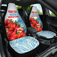 Personalized American Samoa Masefau Car Seat Cover Hibiscus Tropical Floral Whale Polynesian Tribal Pattern TS04 One Size White Blue - Polynesian Pride