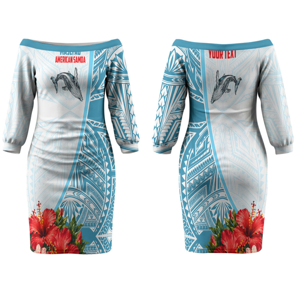 Personalized American Samoa Masefau Couples Matching Off The Shoulder Long Sleeve Dress and Long Sleeve Button Shirt Hibiscus Tropical Floral Whale Polynesian Tribal Pattern TS04 - Polynesian Pride