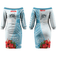 Personalized American Samoa Masefau Couples Matching Off The Shoulder Long Sleeve Dress and Long Sleeve Button Shirt Hibiscus Tropical Floral Whale Polynesian Tribal Pattern TS04 - Polynesian Pride