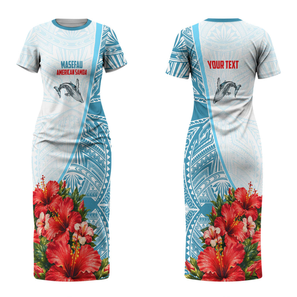 Personalized American Samoa Masefau Couples Matching Short Sleeve Bodycon Dress and Long Sleeve Button Shirt Hibiscus Tropical Floral Whale Polynesian Tribal Pattern TS04 - Polynesian Pride