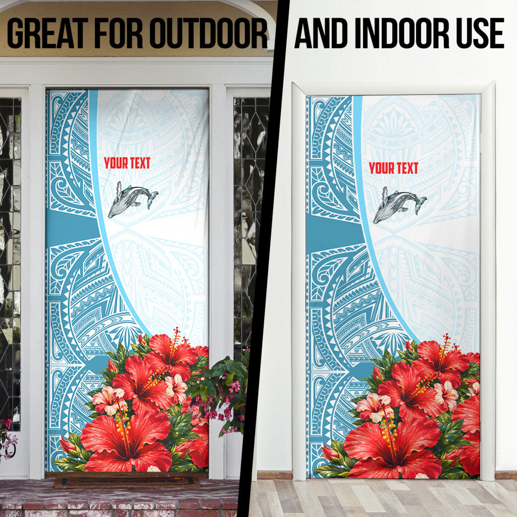 Personalized American Samoa Masefau Door Cover Hibiscus Tropical Floral Whale Polynesian Tribal Pattern TS04 - Polynesian Pride