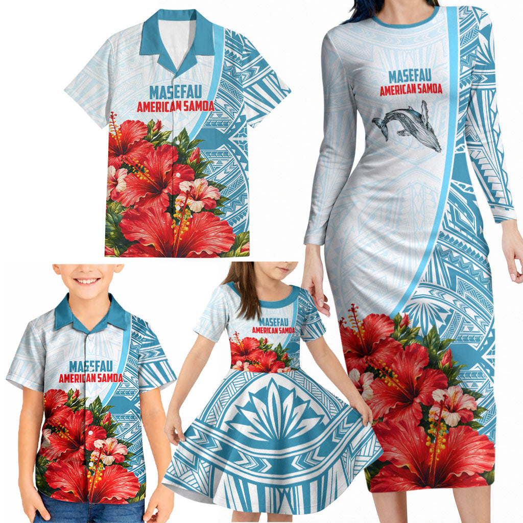 Personalized American Samoa Masefau Family Matching Long Sleeve Bodycon Dress and Hawaiian Shirt Hibiscus Tropical Floral Whale Polynesian Tribal Pattern TS04 - Polynesian Pride