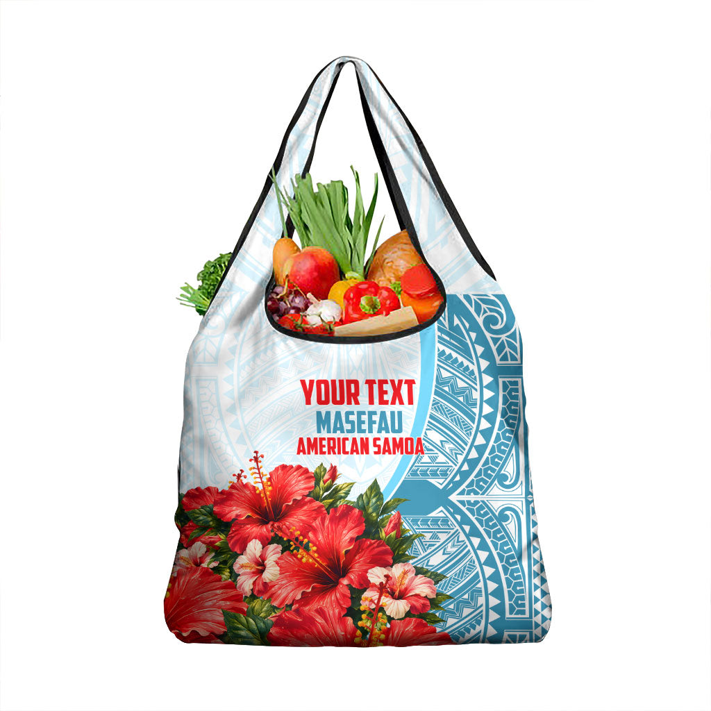 Personalized American Samoa Masefau Grocery Bag Hibiscus Tropical Floral Whale Polynesian Tribal Pattern TS04 1-pack One Size White Blue - Polynesian Pride