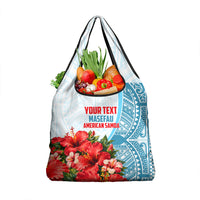 Personalized American Samoa Masefau Grocery Bag Hibiscus Tropical Floral Whale Polynesian Tribal Pattern TS04 1-pack One Size White Blue - Polynesian Pride