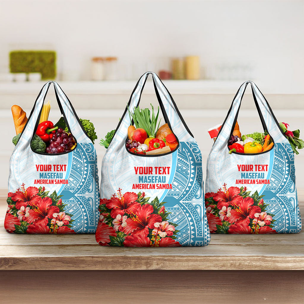 Personalized American Samoa Masefau Grocery Bag Hibiscus Tropical Floral Whale Polynesian Tribal Pattern TS04 3-pack One Size White Blue - Polynesian Pride