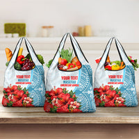 Personalized American Samoa Masefau Grocery Bag Hibiscus Tropical Floral Whale Polynesian Tribal Pattern TS04 3-pack One Size White Blue - Polynesian Pride