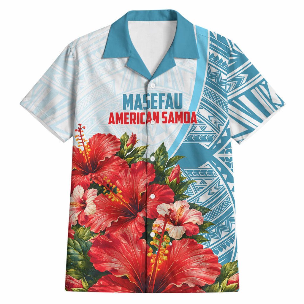 Personalized American Samoa Masefau Hawaiian Shirt Hibiscus Tropical Floral Whale Polynesian Tribal Pattern TS04 White Blue - Polynesian Pride