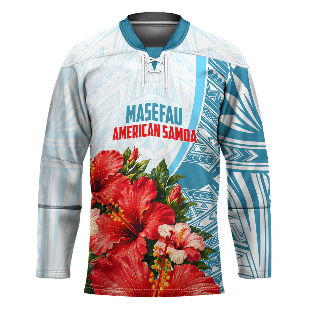 Personalized American Samoa Masefau Hockey Jersey Hibiscus Tropical Floral Whale Polynesian Tribal Pattern TS04 Unisex White Blue - Polynesian Pride