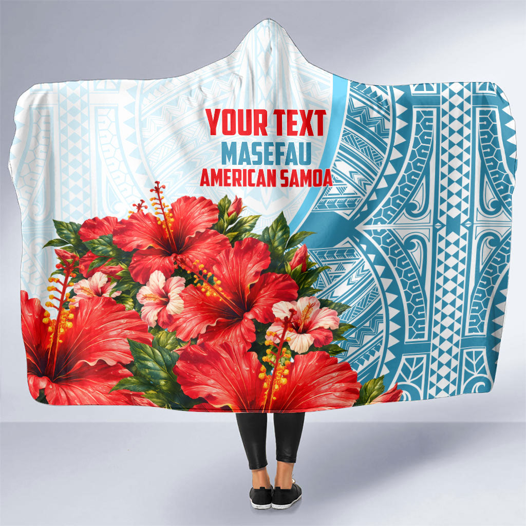 Personalized American Samoa Masefau Hooded Blanket Hibiscus Tropical Floral Whale Polynesian Tribal Pattern TS04 One Size White Blue - Polynesian Pride