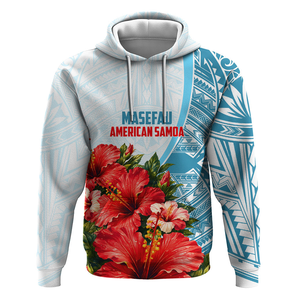 Personalized American Samoa Masefau Hoodie Hibiscus Tropical Floral Whale Polynesian Tribal Pattern TS04 Pullover Hoodie White Blue - Polynesian Pride