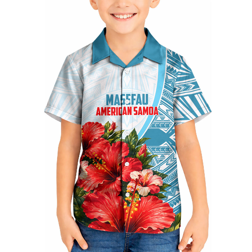 Personalized American Samoa Masefau Kid Hawaiian Shirt Hibiscus Tropical Floral Whale Polynesian Tribal Pattern TS04 Kid White Blue - Polynesian Pride